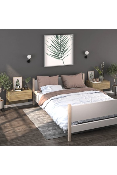 Concept Noptiere de perete, 2 buc., stejar Sonoma, lemn prelucrat