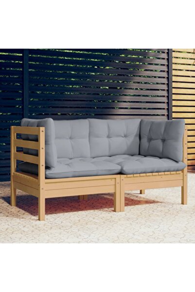 Concept Διθέσιος καναπές κήπου με γκρι μαξιλάρια, από μασίφ ξύλο πεύκου