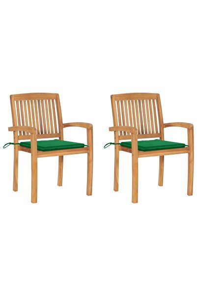 Concept Scaune de grădină cu perne verzi, 2 buc., lemn masiv de tec