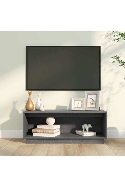 Concept Comodă TV, gri, 90x35x35 cm, lemn masiv de pin