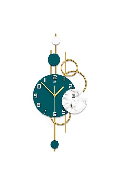 Deyra Decorative Wall Clock, Vertical, Metal, Emerald Green with Golden Accents