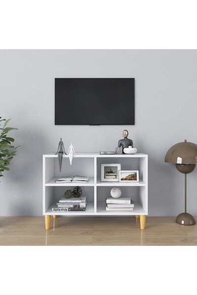 Concept Comodă TV, picioare lemn masiv, alb, 69,5x30x50 cm