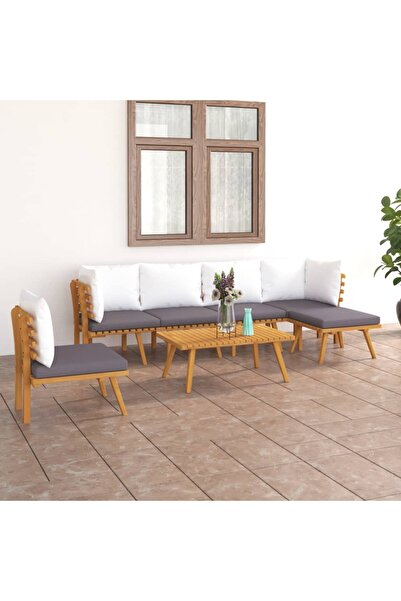 Concept Σετ επίπλων κήπου με μαξιλάρια, 7 τεμάχια, από μασίφ ξύλο ακακίας
