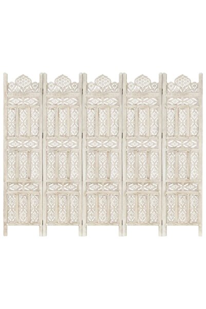 Concept Paravan cameră sculptat manual 5 panouri alb 200x165 cm mango