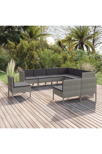 Concept Σετ επίπλων κήπου με μαξιλάρια, 9 τεμάχια, γκρι, πολυρατάν