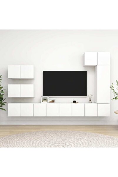 Concept TV cabinet set, 8 pieces, white, chipboard