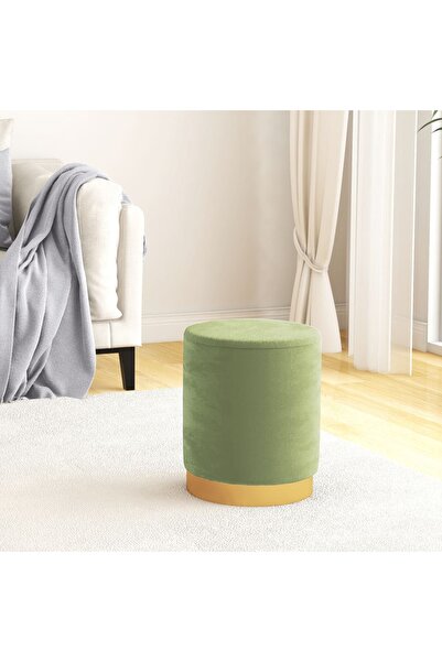 Concept Στρογγυλό σκαμπό αποθήκευσης, πράσινο μουστάρδας, βελούδο