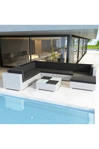 Concept Σετ επίπλων κήπου με μαξιλάρια, 8 τεμάχια, λευκό, πολυρατάν