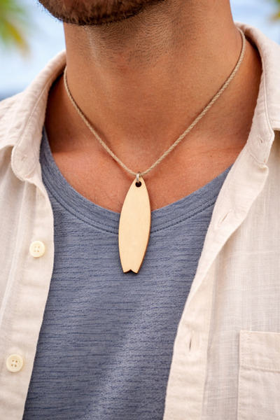 TUTU DESİGN قلادة خشبية على شكل لوح ركوب الأمواج - قلادة مصنوعة يدويًا على طر...