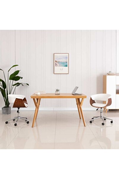 Concept Scaun de bucătărie pivotant, alb, lemn curbat & piele ecologică