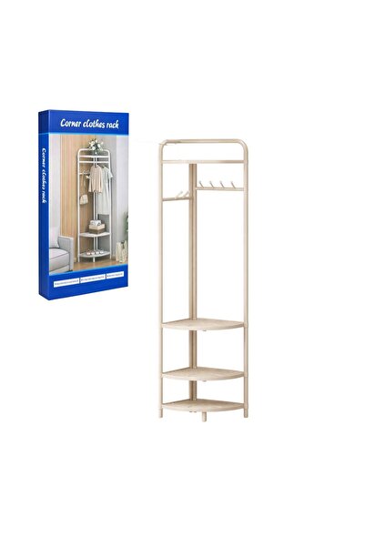 Bsr Clothes rack, corner model, 3 shelves, hanger bar, metal, white, 165x42 cm