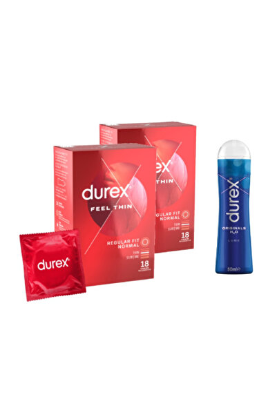 Durex Feel Thin Condoms Package 2 x 18 pcs + Originals Lubricant 50 ml