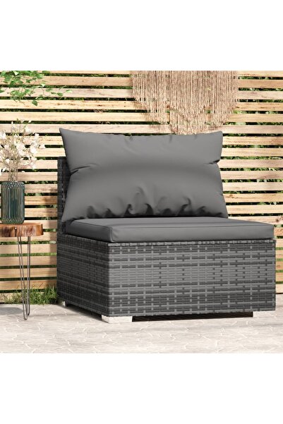 Concept Μεσαίος καναπές με μαξιλάρια, γκρι, πολυρατάν