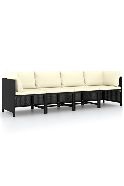 Concept 4θέσιος καναπές κήπου με μαξιλάρια, μαύρος, πολυρατάν