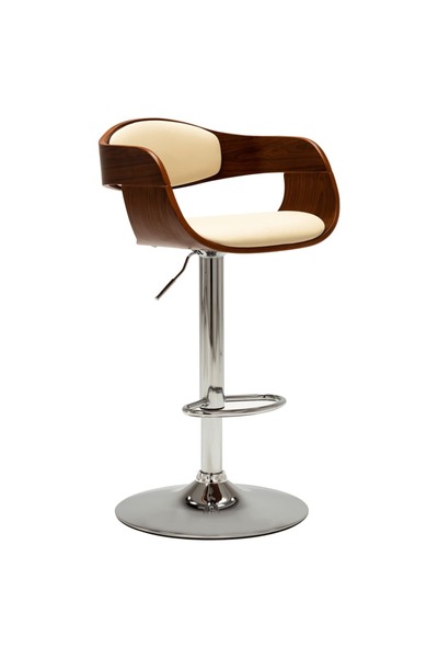 Concept Σκαμπό μπαρ, κρεμ, καμπυλωτό ξύλο και οικολογικό Δερμάτινο