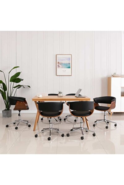 Concept Scaun de bucătărie, negru, lemn curbat și piele ecologică