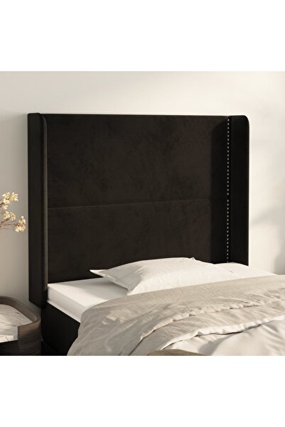 Concept Tăblie de pat cu aripioare, negru, 93x16x118/128 cm, catifea