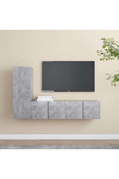 Concept TV cabinet set, 3 pieces, concrete grey, chipboard