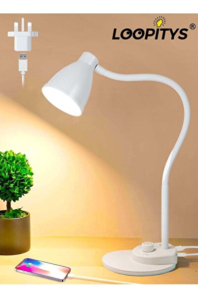 LOOPITYS LED Desk Lamp, 3 Color Modes, Table Lamp for Bedside with USB Chargi...