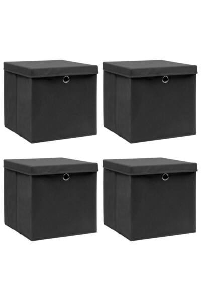 Concept Κουτιά αποθήκευσης με καπάκια, 4 τεμ., μαύρα, 32x32x32 εκ., υφασμάτινα