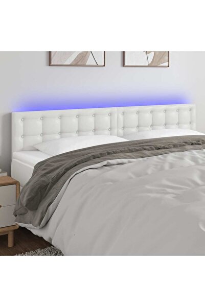 Concept Tăblie de pat cu LED, alb, 160x5x78/88 cm, piele ecologică