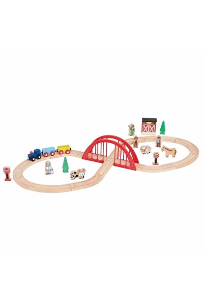 Squirrel Play 35 Parça Ahşap Tren Seti - Eğitici 8 Rakamı Raylı Yol ve Figürl...