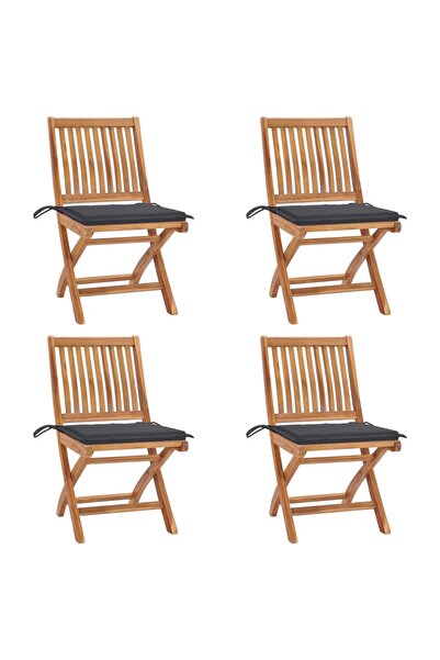 Concept Πτυσσόμενες καρέκλες κήπου με μαξιλάρια, 4 τεμ., από μασίφ ξύλο τικ