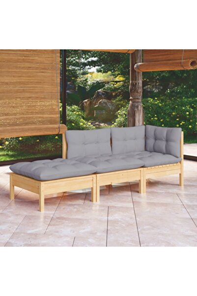 Concept Σετ επίπλων κήπου με μαξιλάρια, 3 τεμάχια, γκρι, μασίφ ξύλο πεύκου