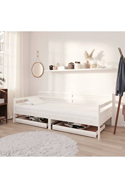 Concept Κρεβάτι ημέρας με συρτάρια, λευκό, 90x200 cm, μασίφ ξύλο πεύκου