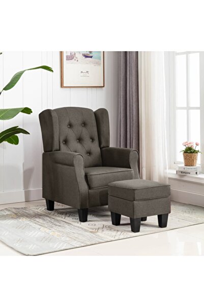 Concept Fotoliu cu taburet pentru picioare, gri taupe, material textil