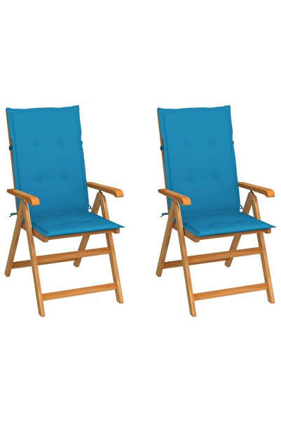 Concept Scaune de grădină cu perne albastre, 2 buc., lemn masiv de tec