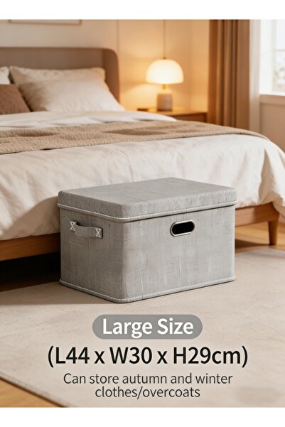 Generic Grey EDNEY Cotton and Linen Fabric Storage Box Foldable Covered Stack...