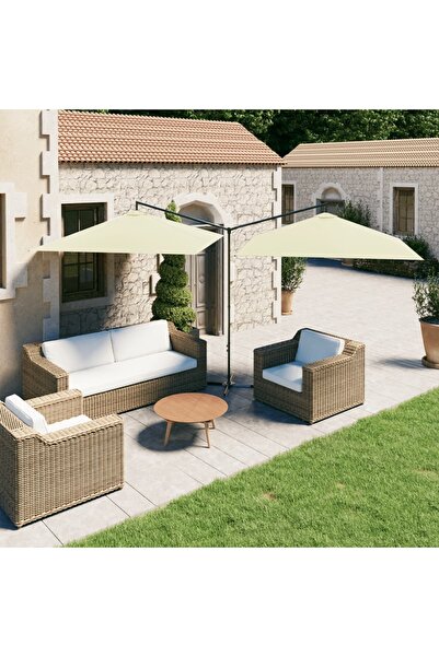 Concept Διπλή ομπρέλα με ατσάλινο στύλο, χρώμα άμμου, 600x300 εκ.