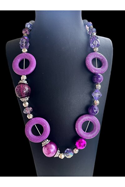 COCOSH TAKI Purple Beaded Silver Color Detailed Custom Design Necklace
