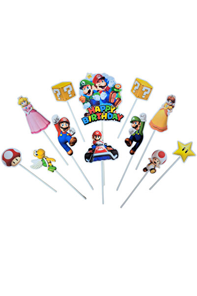 OEM Διακοσμητικό τούρτας με θέμα τον Mario για γενέθλια, από χαρτόνι - 12 τεμ...