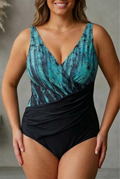 embody One piece swimsuit with modelling effect black/turquoise y9211