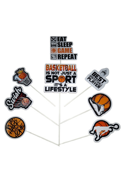 OEM Διακοσμητικά τούρτας από χαρτόνι, θέμα για λάτρεις του μπάσκετ - 8 τεμάχια