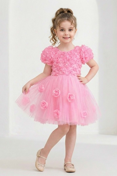 s.t. sebat tekstil Κοριτσίστικο φόρεμα για ειδική περίσταση με τουλίπες ΡΟΖ