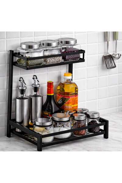 OEM Διώροφο Μαύρο Μεταλλικό Ράφι Κουζίνας, Οργανωτής Μπαχαρικών και Μπουκαλιώ...