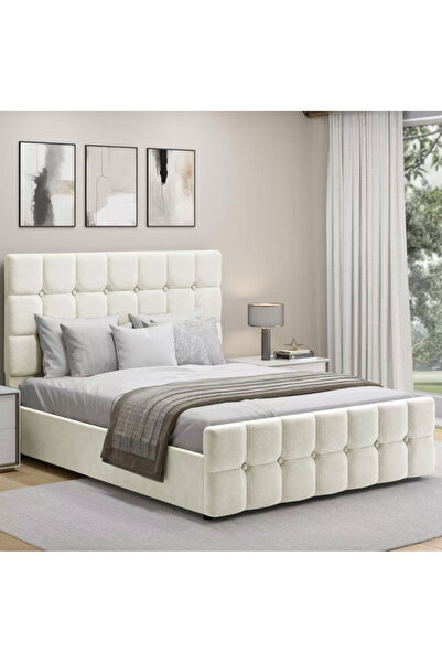 MarketMob Pat Metropol 180x200 cm Lada Depozitare Tapitat Ivory Somiera Inclusa