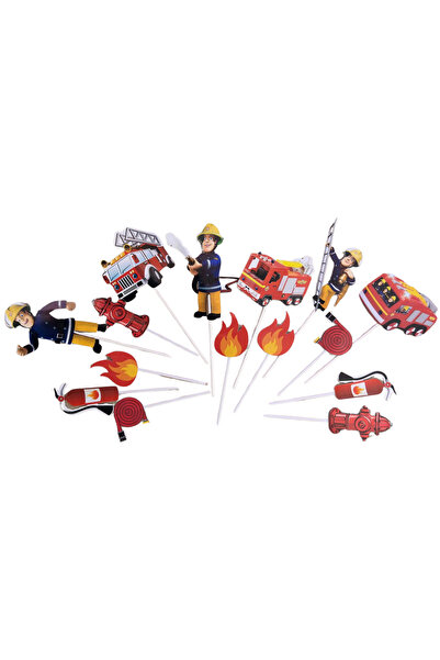 OEM Decoratiune topper tort, Pompierul Sam, set 15 piese, multicolor