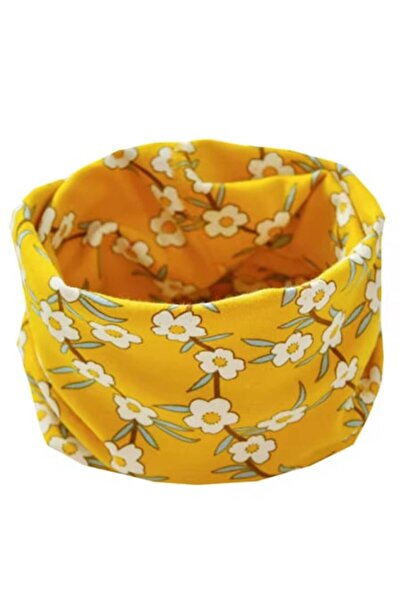 KERNOWSUN Rolled Collar Scarf for Kids, Floral Pattern, Yellow