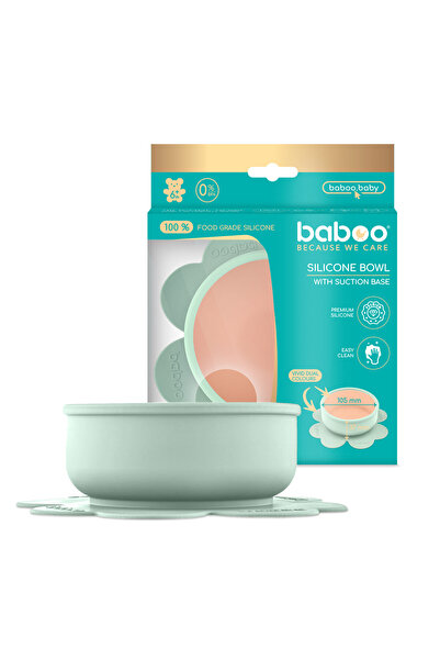 Baboo Bol din silicon cu bază cu ventuză - Verde, 6 luni+