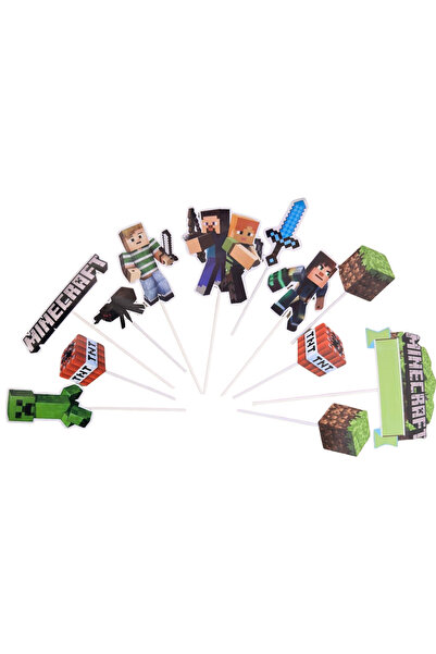 OEM Χάρτινη διακόσμηση για τούρτα, με θέμα Minecraft, γενέθλια - 12 τεμάχια