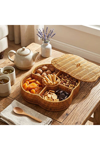 shopwave Kapaklı 5 Bölmeli Plastik Rattan Organizer Kutu – Hasır Desenli Çok ...
