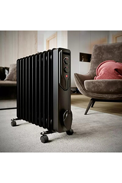 ENLIS 2500W Yağlı Radyatör 11 Dilim Termostatlı Siyah Elektrikli Isıtıcı 25m²...