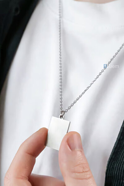 Bluem Stainless Steel Flat Bar Men's Steel Necklace - Imported Non-Tarnish Ch...