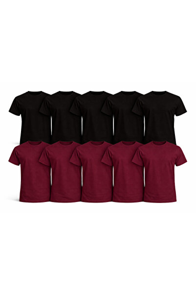 MONOTEE Set of 10 Black and Burgundy Men's T-Shirts 100% Cotton, Simple Basic...