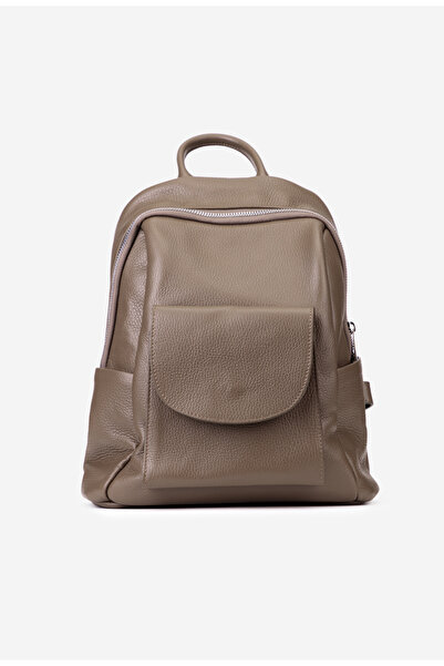Dasha Taupe textured Leather women's Backpack with Functional Pocket
