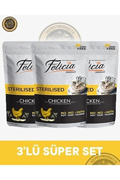 Felicia Pouch Tavuklu Kısırlaştırılmış Kedi Yaş Maması Seti 3x85 gr